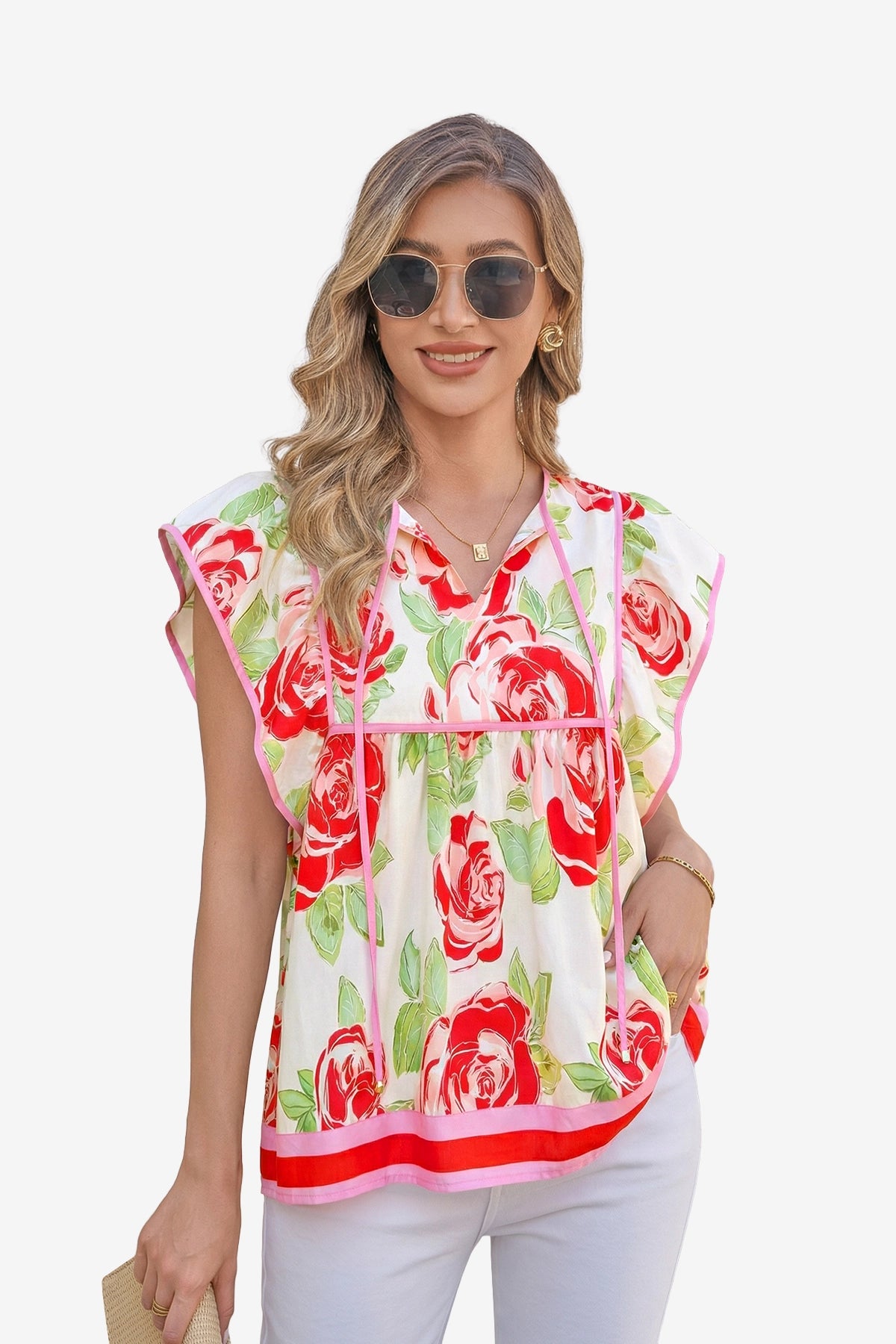 Womens Light Pink Floral Peplum Babydoll Tops  | CicyBell