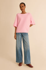 Womens Light Pink Half Sleeve Sweaters | CicyBell