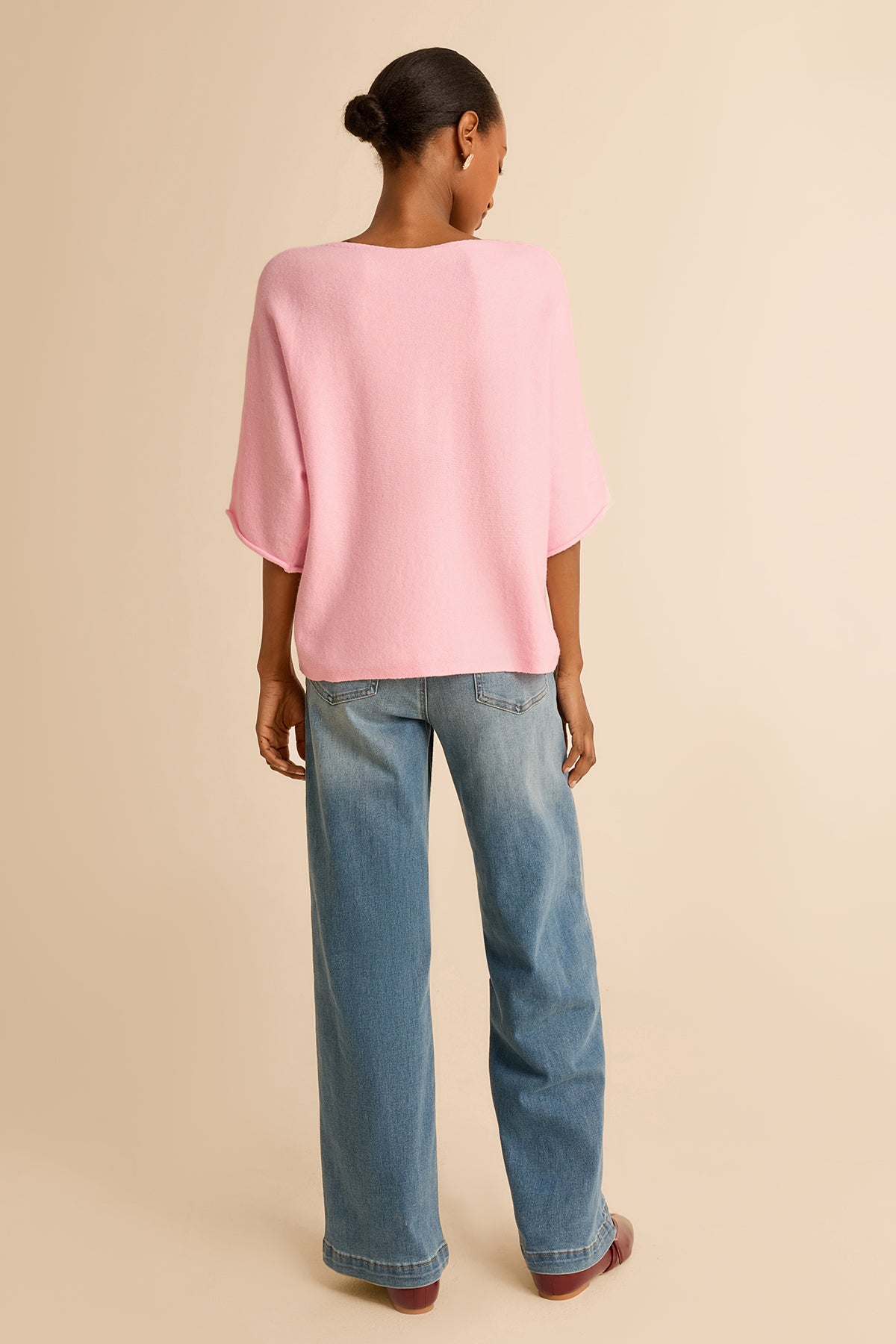 Womens Light Pink Half Sleeve Sweaters | CicyBell
