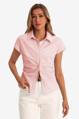 Womens Light Pink Summer Button Down Shirts  | CicyBell