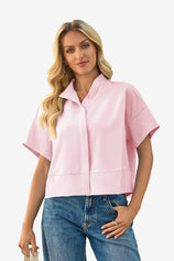 Womens Light Pink Cropped Short Sleeve Shirts| CicyBell