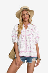 Womens Light Purple Floral Babydoll Blouse | CicyBell