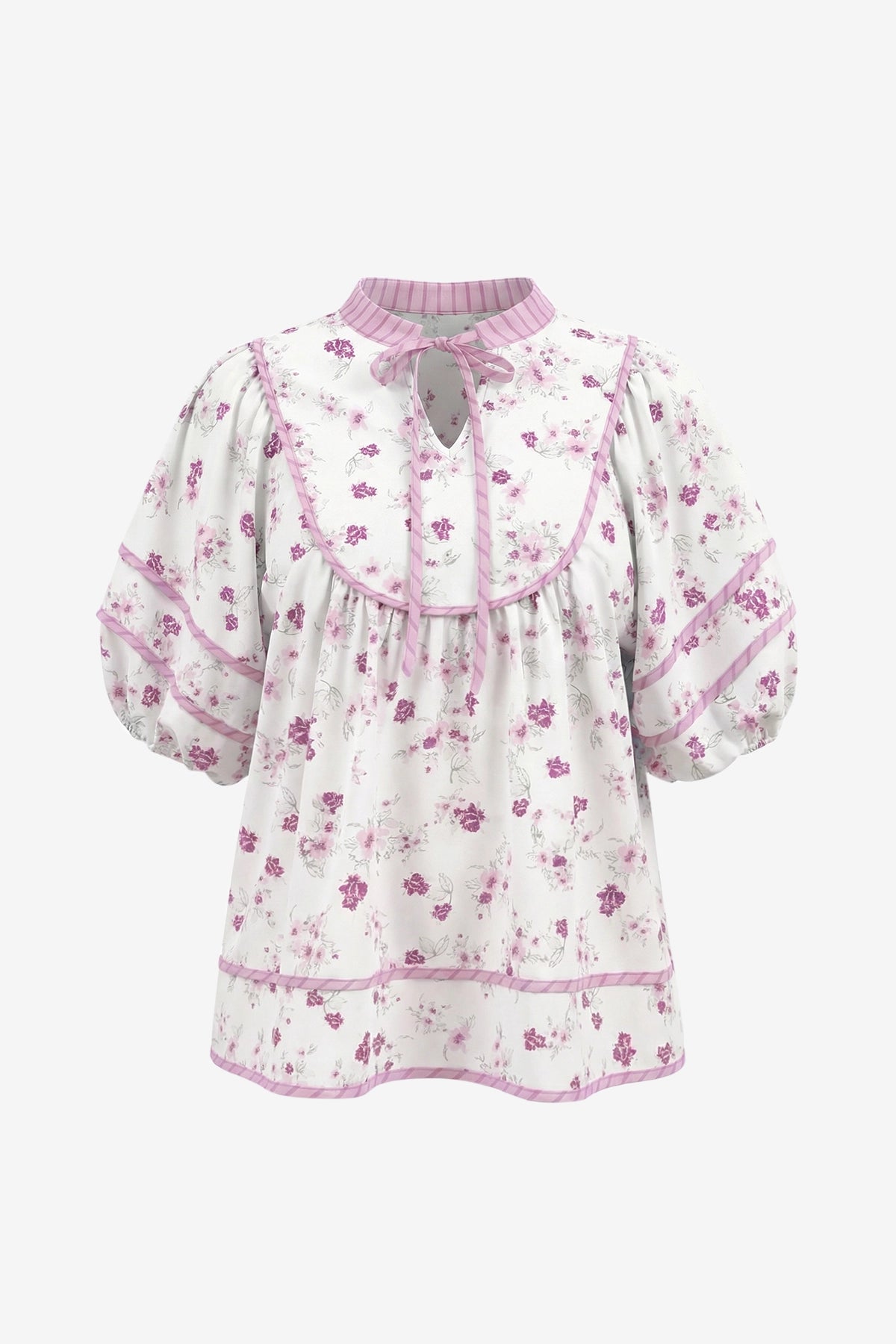 Womens Light Purple Floral Babydoll Blouse | CicyBell