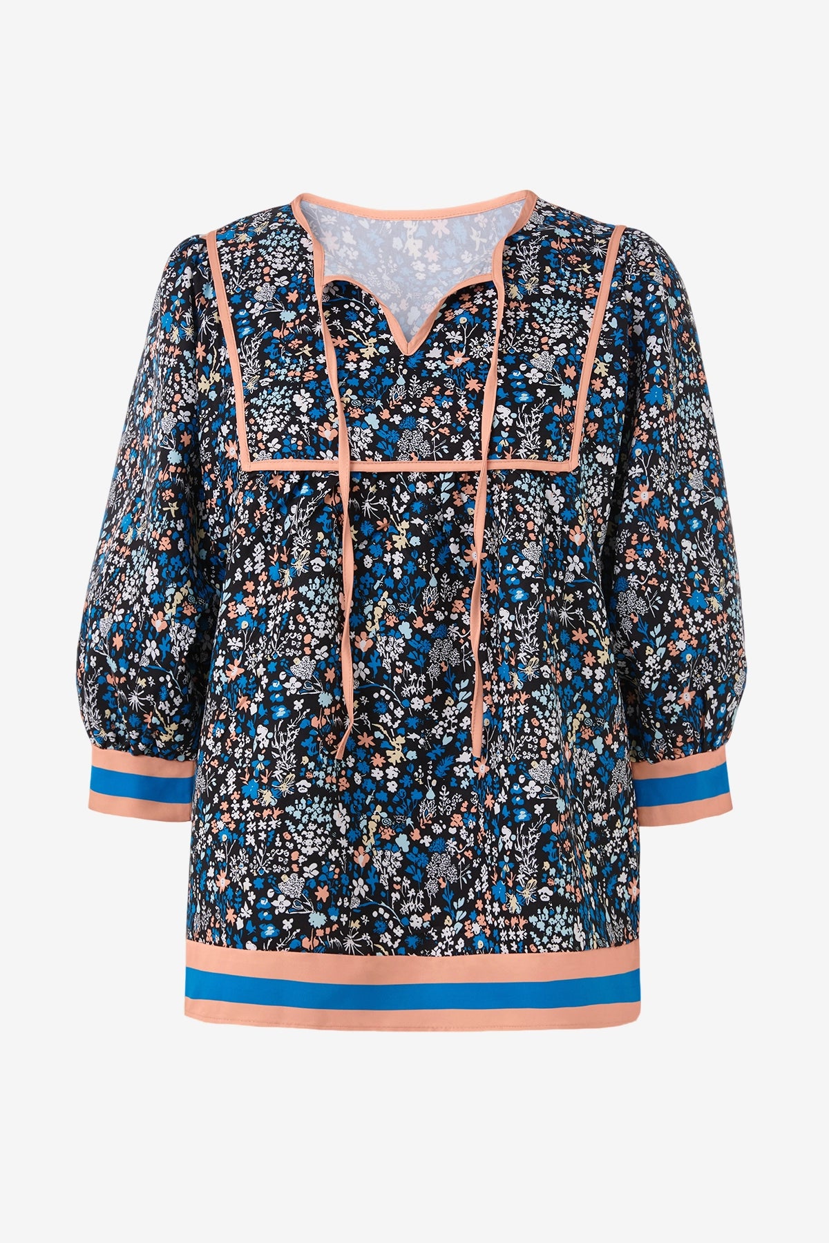 Womens Navy Floral Print Babydoll Blouse | CicyBell