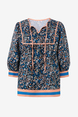 Womens Navy Floral Print Babydoll Blouse | CicyBell