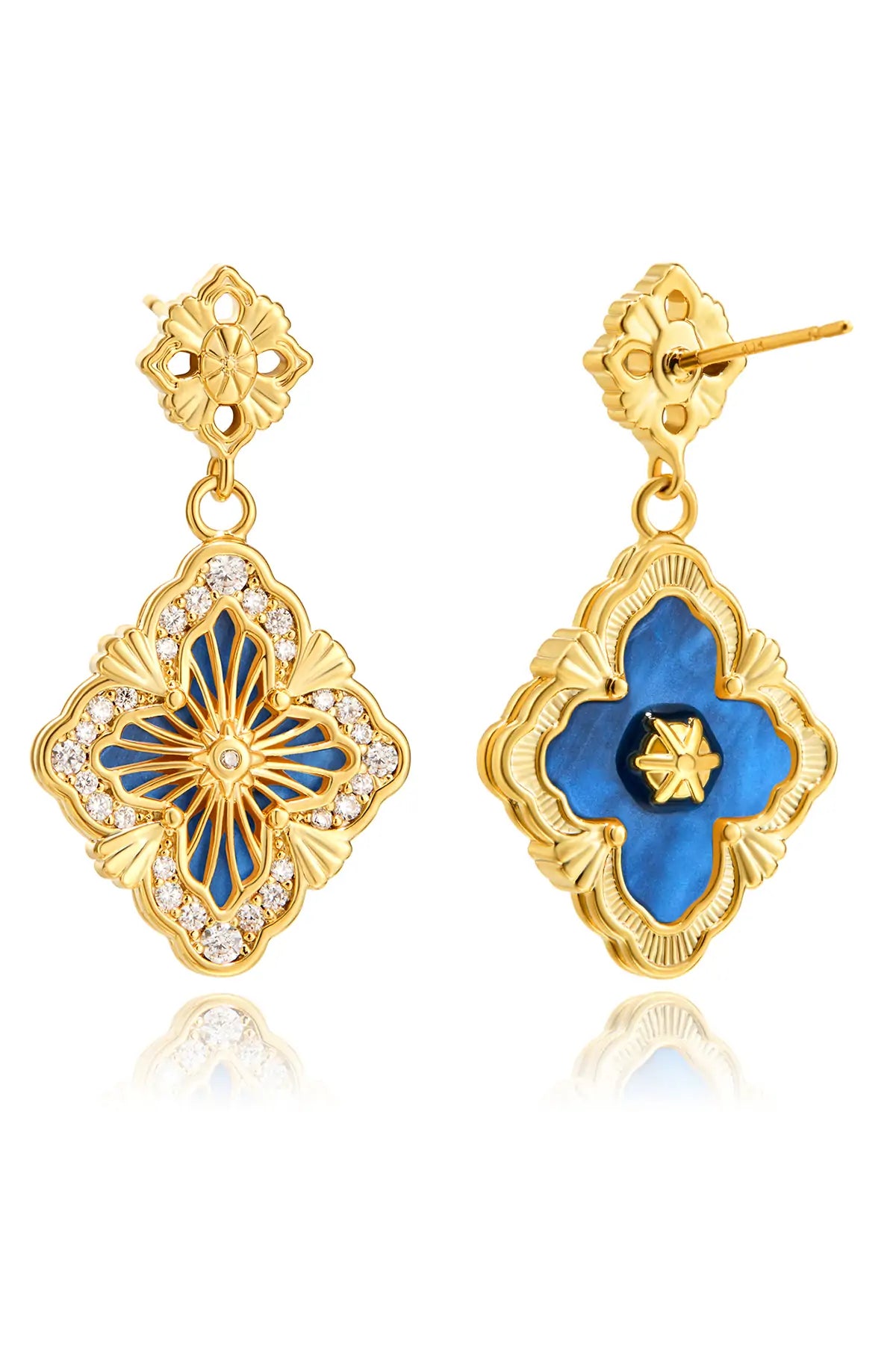 Cicy Bell Womens Navy Four Leaf Clover Dangle Earrings