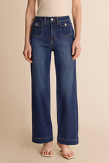 Womens Navy Wide Leg Jeans | CicyBell
