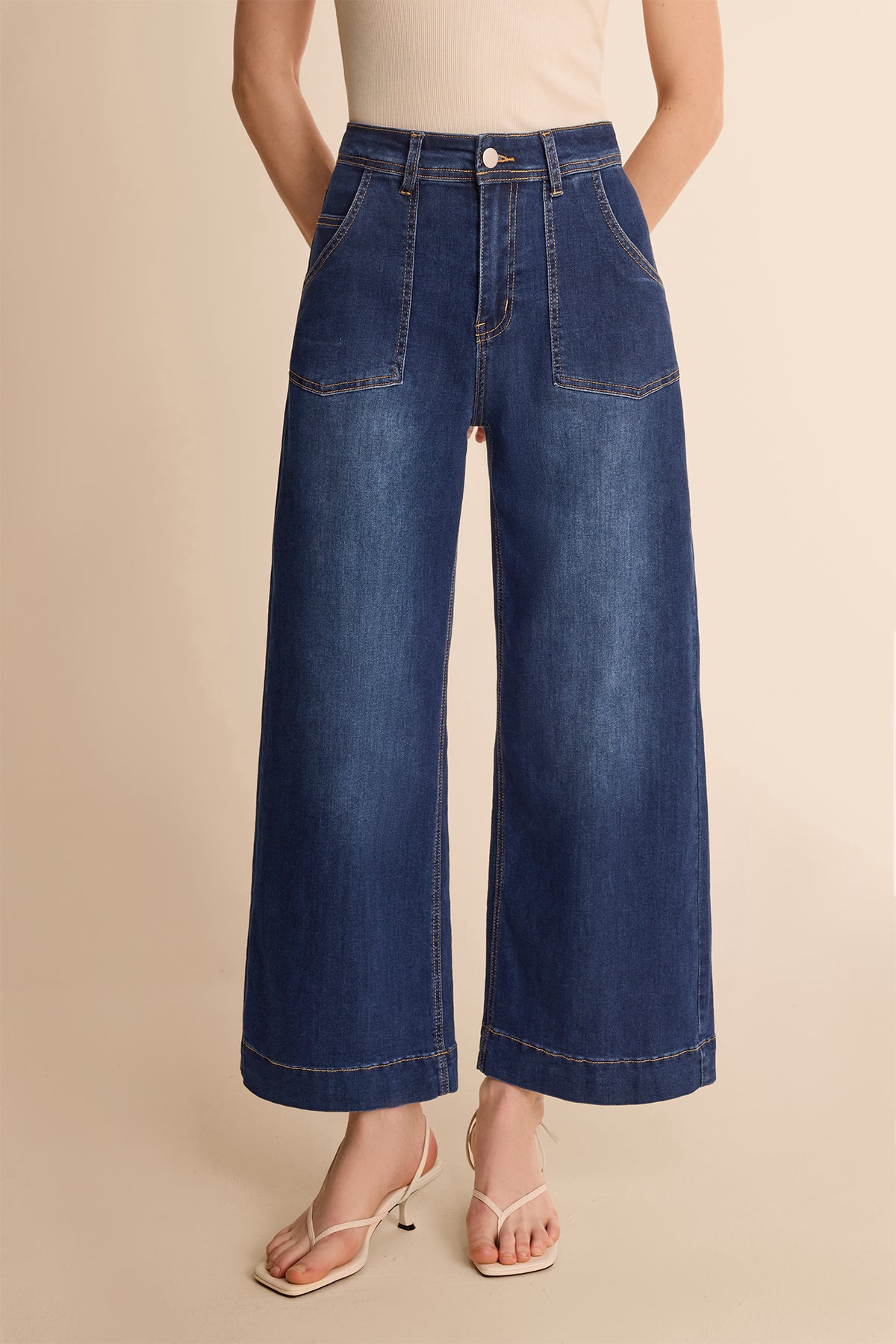 Womens Navy Baggy Wide Leg Jeans | CicyBell