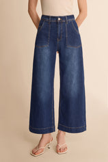 Womens Navy Baggy Wide Leg Jeans | CicyBell