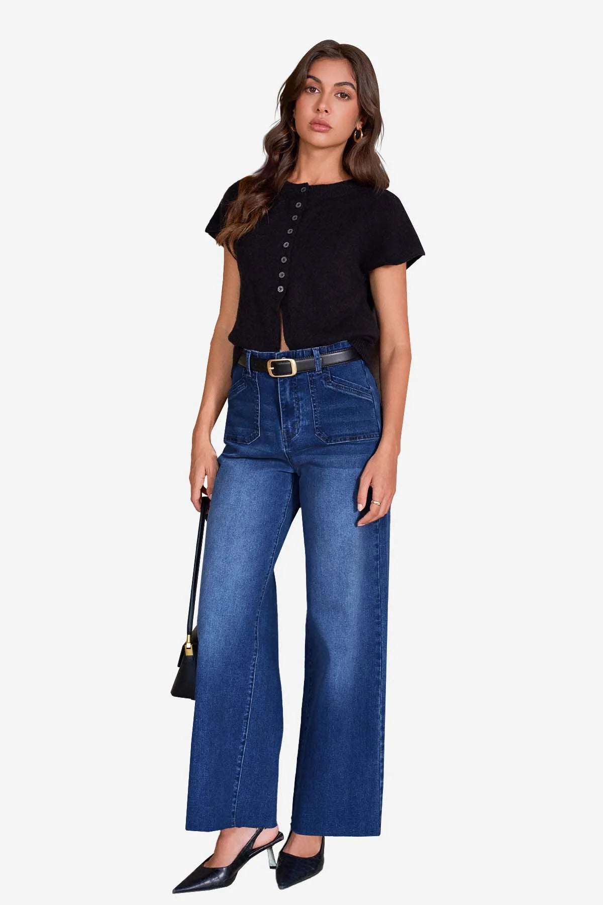 Womens Navy High Waisted Straight Jeans | CicyBell