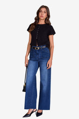 Womens Navy High Waisted Straight Jeans | CicyBell