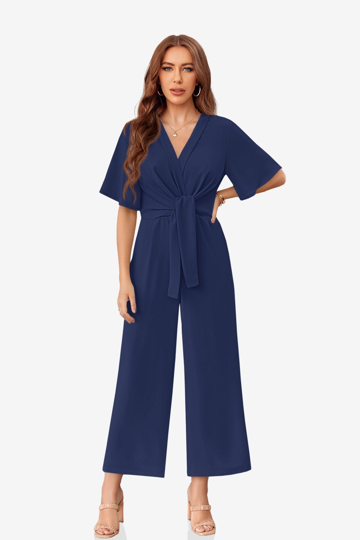 Womens Navy Wide Leg Long Pants Rompers | CicyBell