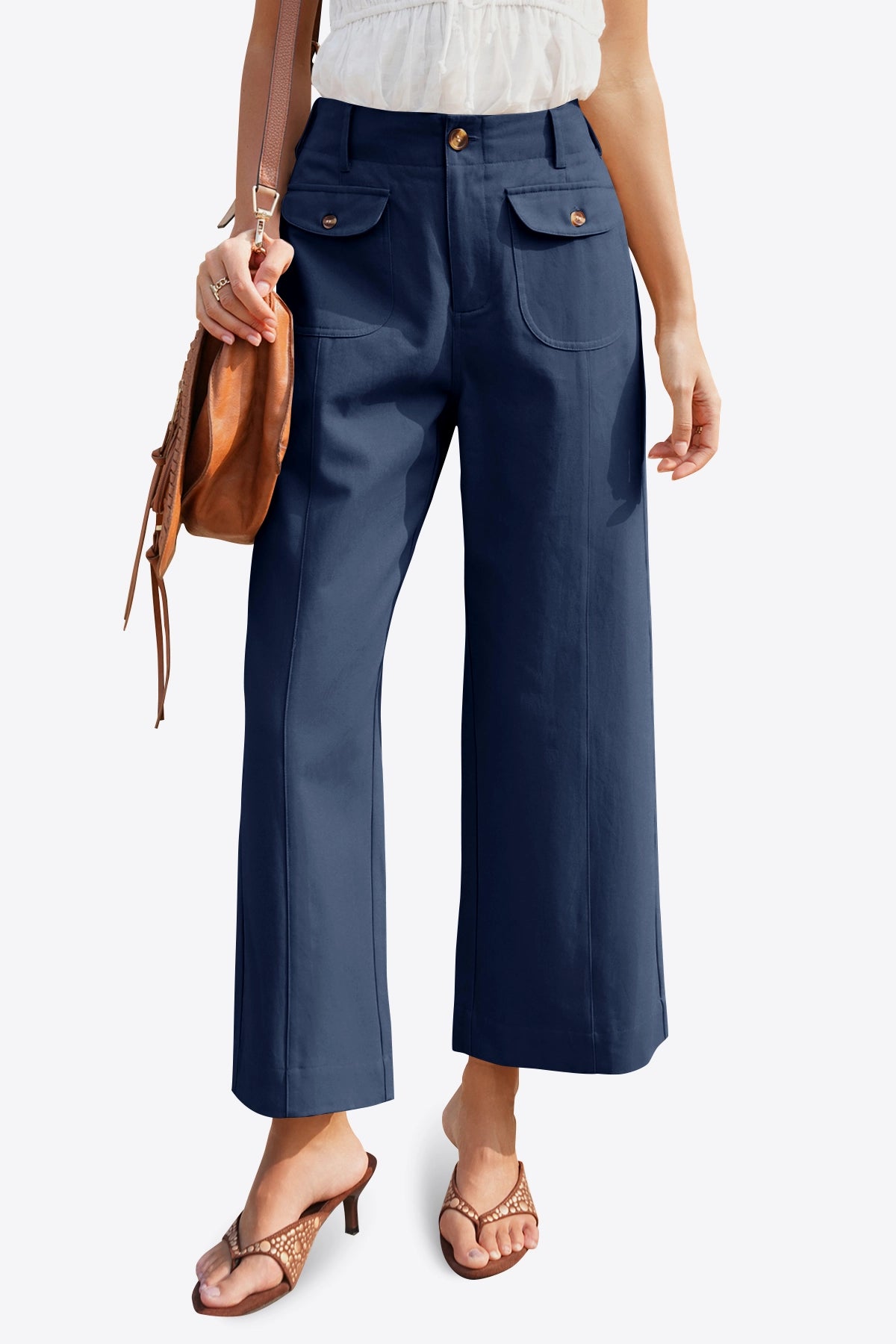 Womens Navy Cropped Wide Leg Pants | CicyBell