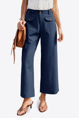 Womens Navy Cropped Wide Leg Pants | CicyBell