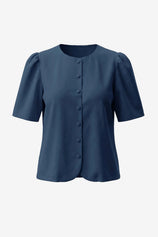 Womens Navy Short Button Down Puff Sleeve | CicyBell