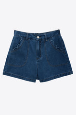 Womens Navy Baggy High Waisted Denim Shorts | CicyBell