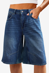 Womens Navy Wide Leg Denim Shorts | CicyBell