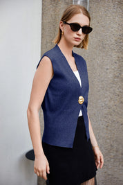 Cicy Bell Womens Navy V Neck Sweater Vest