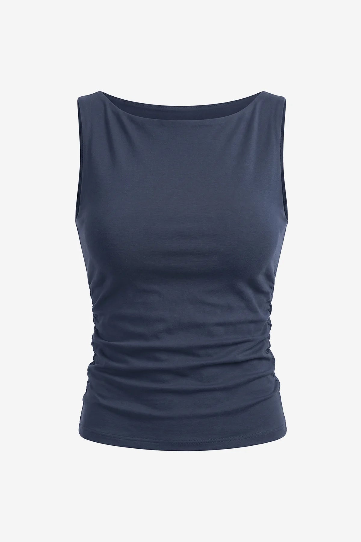 Wrinkle-Free Navy Ruched Tank Tailored Stretch | CicyBell