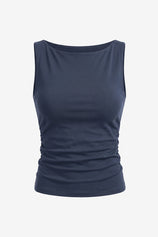 Wrinkle-Free Navy Ruched Tank Tailored Stretch | CicyBell