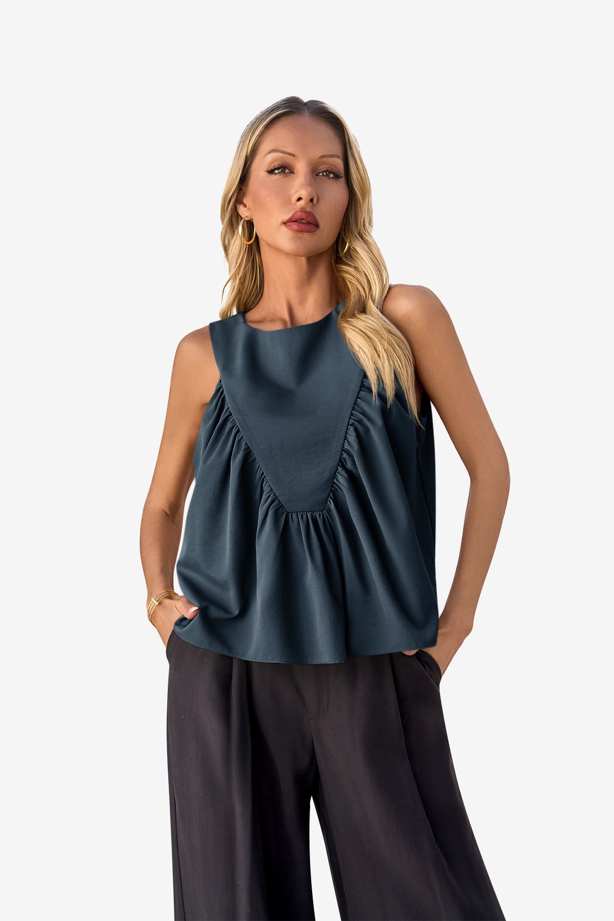 Womens Navy Peplum Babydoll Tank Tops | CicyBell