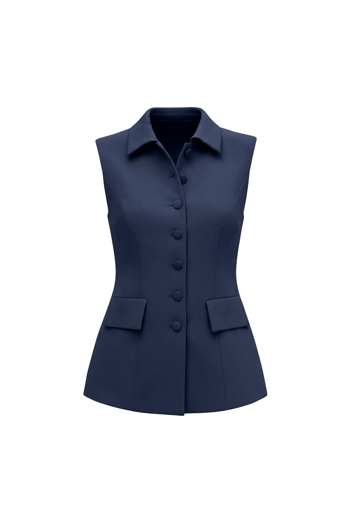 Womens Navy Tops Button Down Suit Vest | CicyBell