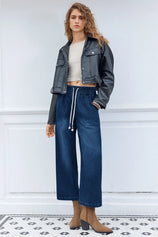 Cicy Bell Womens Navy High Waisted Baggy Jeans