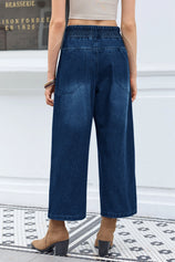 Cicy Bell Womens Navy High Waisted Baggy Jeans