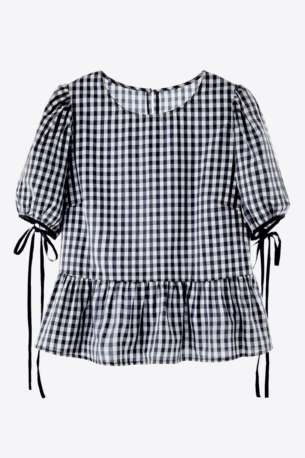 Womens Navy Blue Puff Sleeve Gingham Blouse | CicyBell