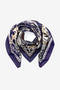 Cicy Bell Women's Navy and White Silk-Like Scarf, 27.5 inch square. Features an artistic monochrome floral print with high-contrast borders. A versatile 70x70cm premium polyester head wrap and neck tie.