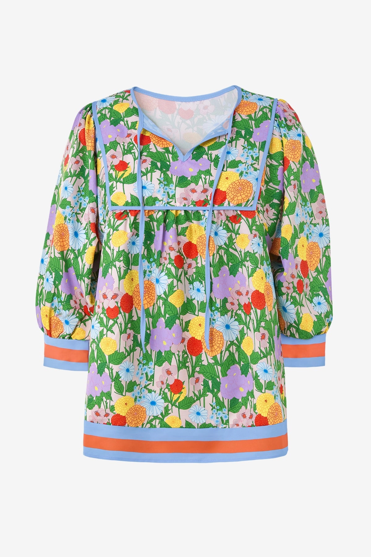 Womens Orange Floral Print Babydoll Blouse | CicyBell