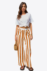 Womens Orange Striped Wide Leg Jeans | CicyBell