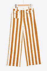 Womens Orange Striped Wide Leg Jeans | CicyBell