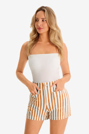 Womens Orange Summer Striped Shorts 1