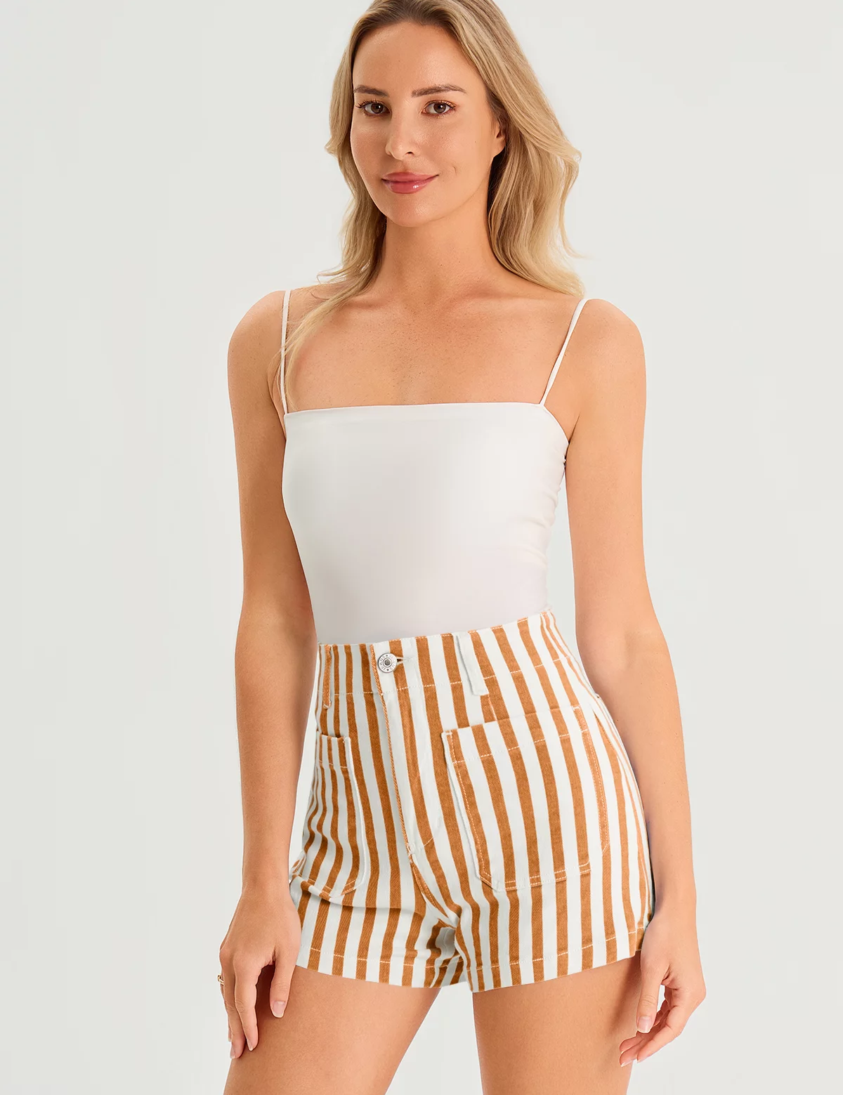 Womens Orange Summer Striped Shorts 3