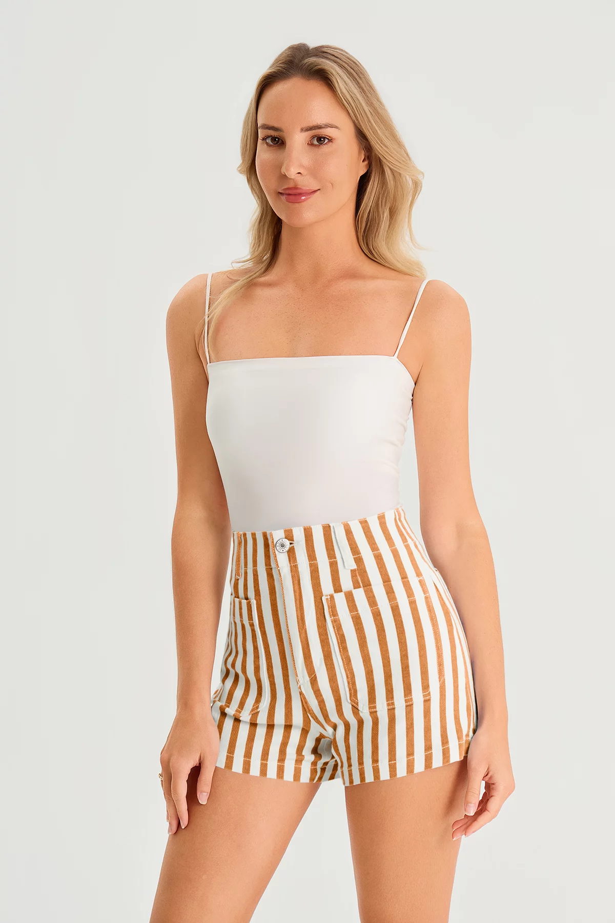 Womens Orange Summer Striped Shorts 3