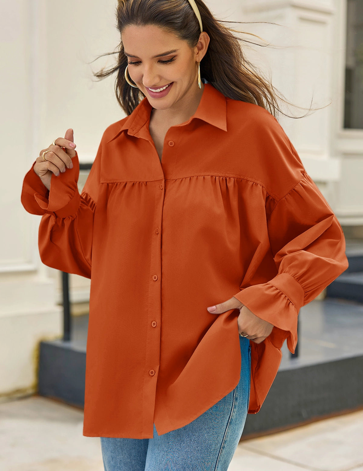 CicyBell-Womens-Orange_Red-ButtonDownShirts_2.webp