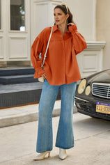 Cicy Bell Womens Orange&Red Oversized Button Down Shirts