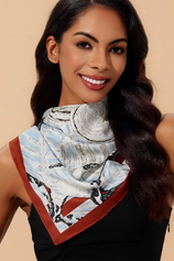 Cicy Bell Women's Boho Floral Scarf, a large 35.4" square silk satin headscarf featuring a hand-painted artistic print. This versatile 100% polyester floral scarf is perfect as a chic necktie, head wrap, or luxury handbag charm.