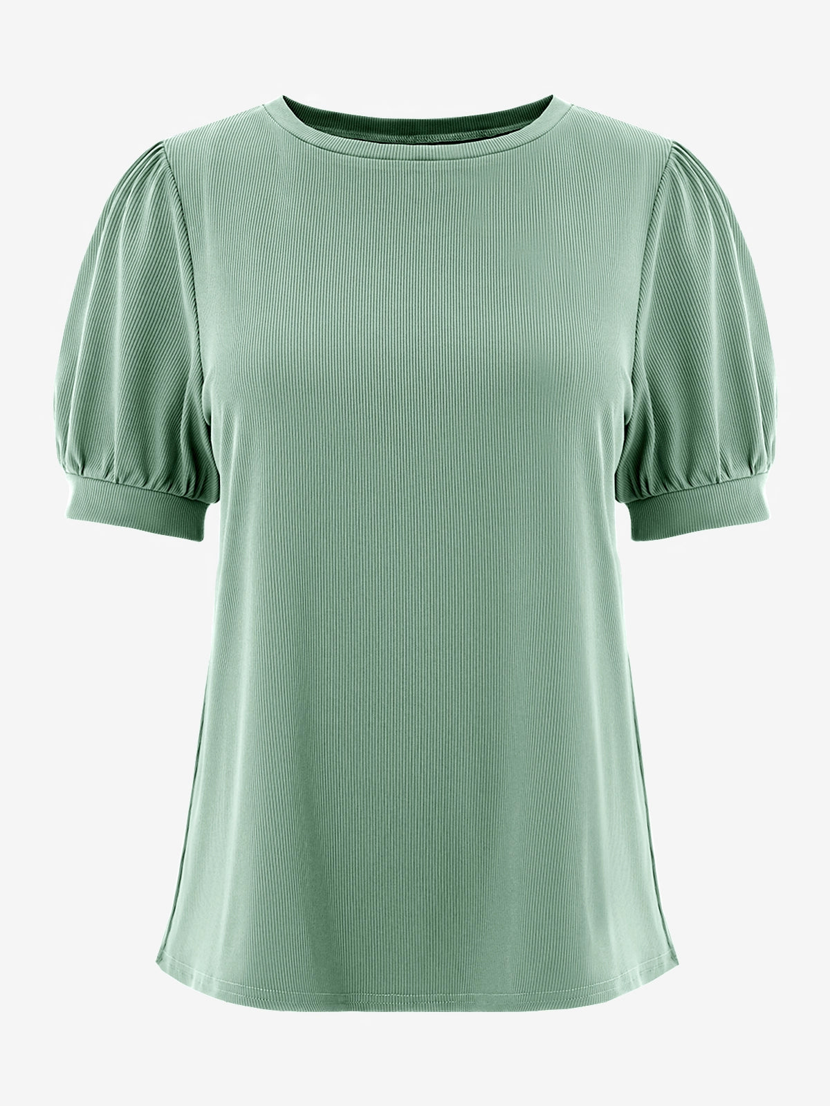 Womens Pea Green Short Puff Sleeve Blouses | CicyBell