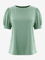 Womens Pea Green Short Puff Sleeve Blouses | CicyBell