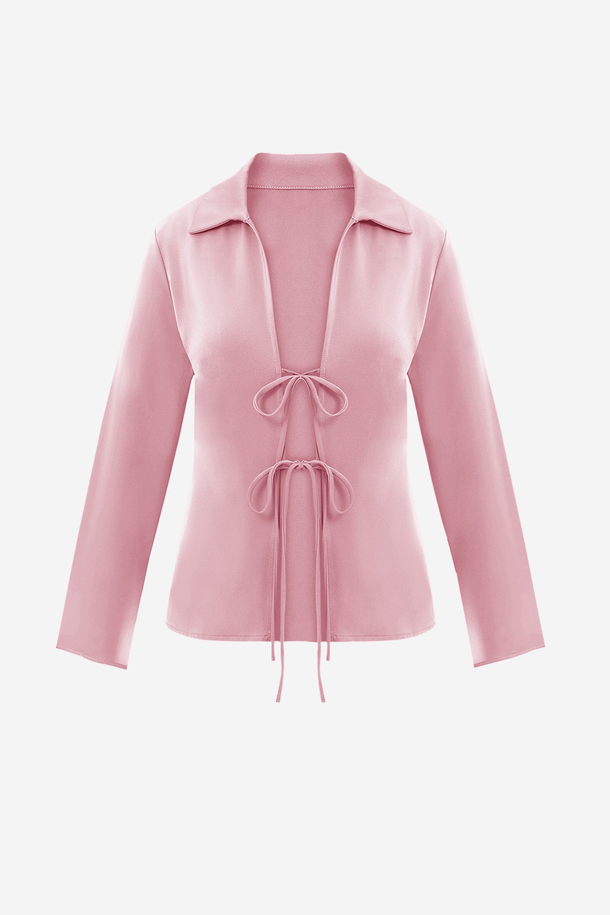 Womens Pink Satin Tie Front Shirts | CicyBell
