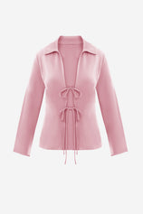Womens Pink Satin Tie Front Shirts | CicyBell