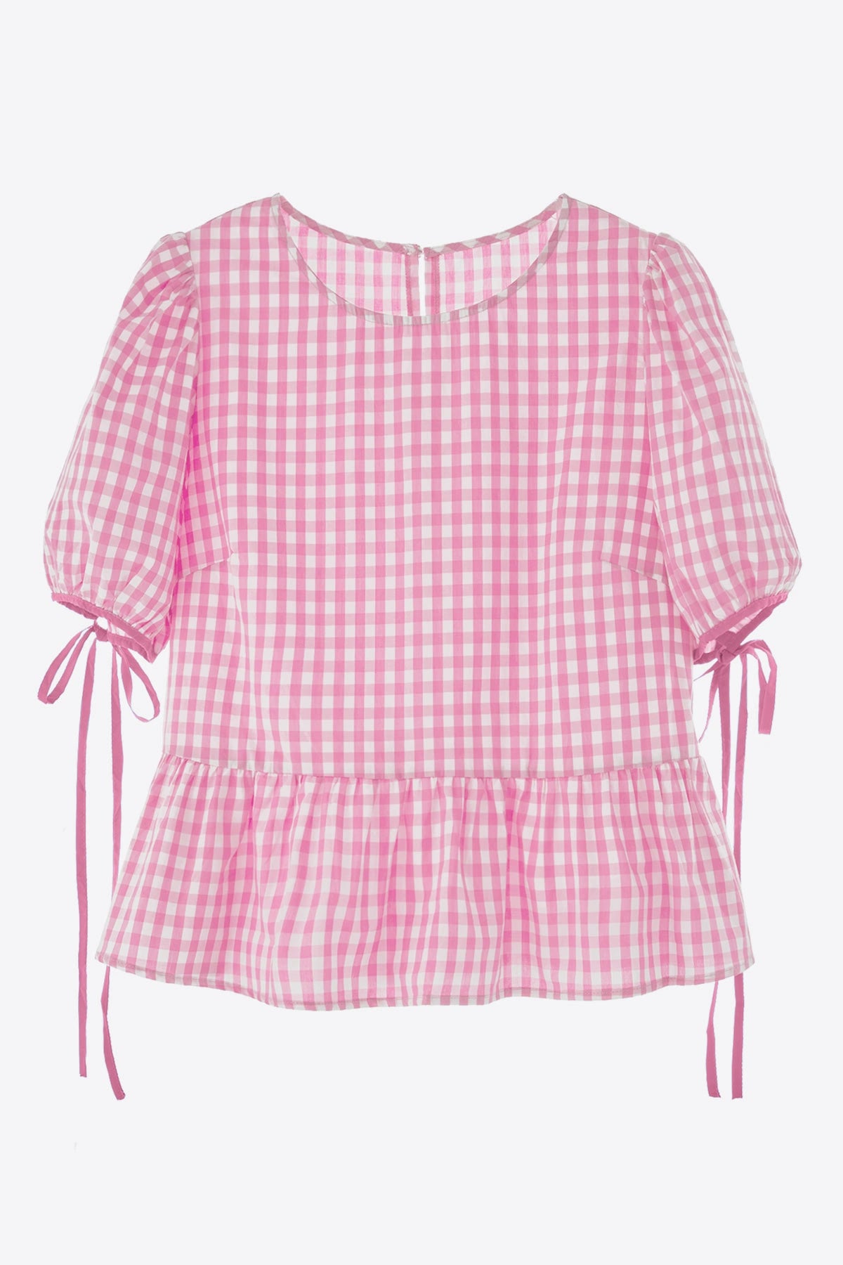Womens Pink Puff Sleeve Gingham Blouse | CicyBell