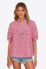 Womens Pink Floral Babydoll Blouse | CicyBell