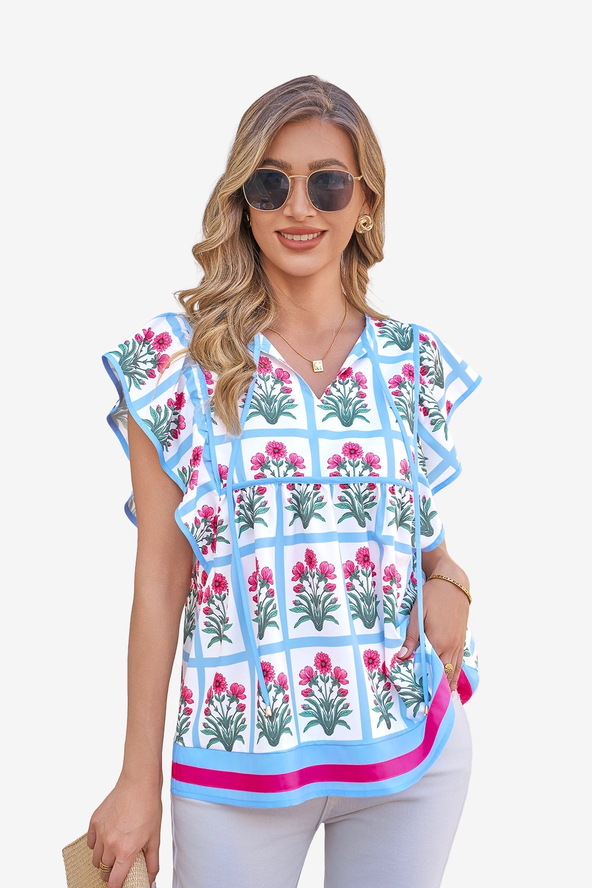 Womens Pink Floral Peplum Babydoll Tops  | CicyBell