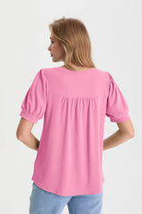 Womens Pink Short Puff Sleeve Blouses | CicyBell