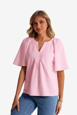 Womens Pink V Neck Blouse | CicyBell
