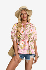 Womens Pink Floral Babydoll Blouse | CicyBell