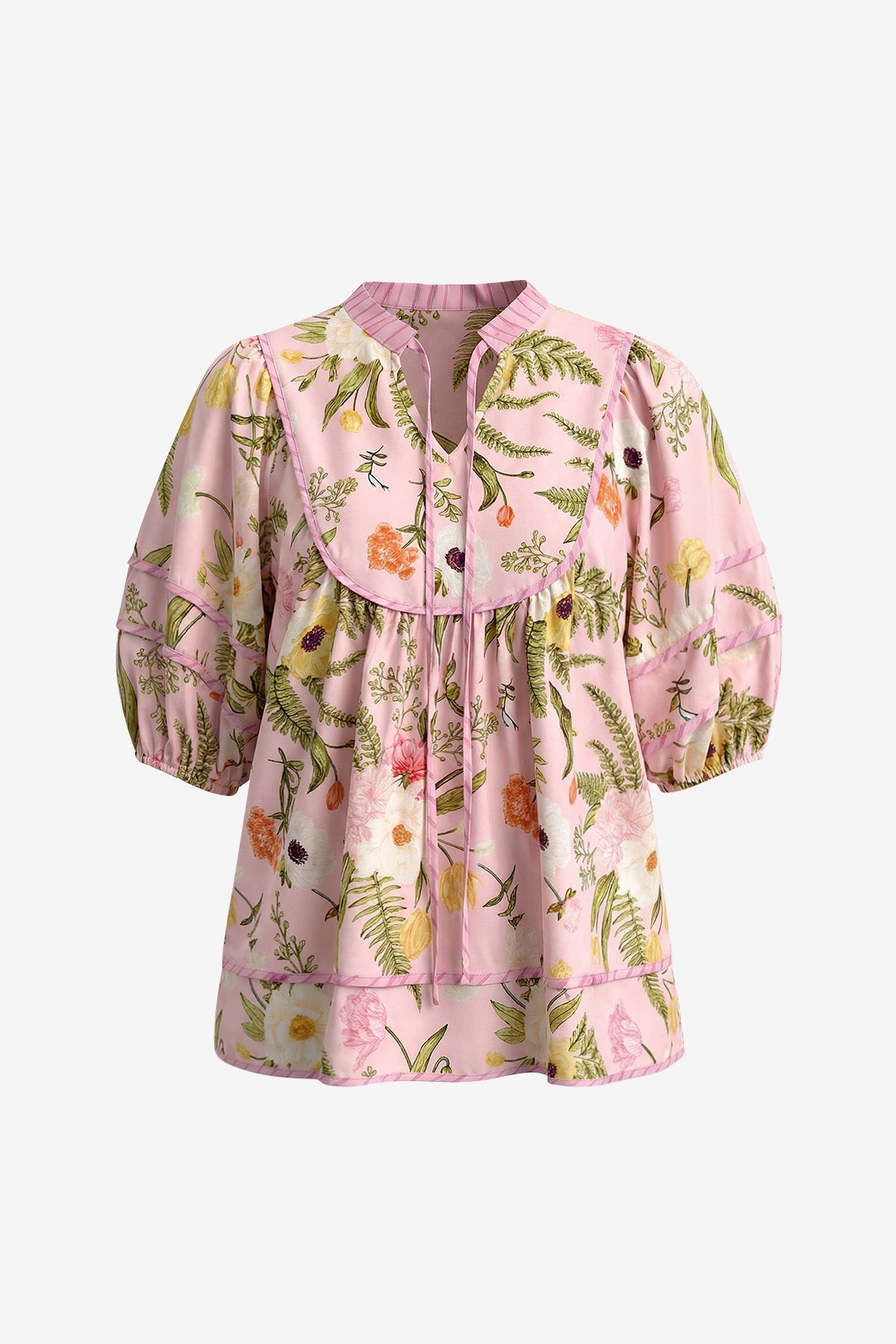 Womens Pink Floral Babydoll Blouse | CicyBell